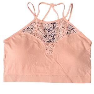 Zenana Outfitters Bralette 2X Peachy Pink Lacy Front Padded Lightweight